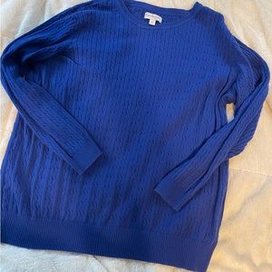Beautiful Blue Curvy Kim Rogers Cable Knit Crew Sweater